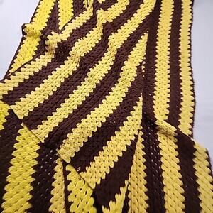 Vintage Crochet Afghan Grannycore Blanket Shawl Chunky 86x29 Fall Retro 80s